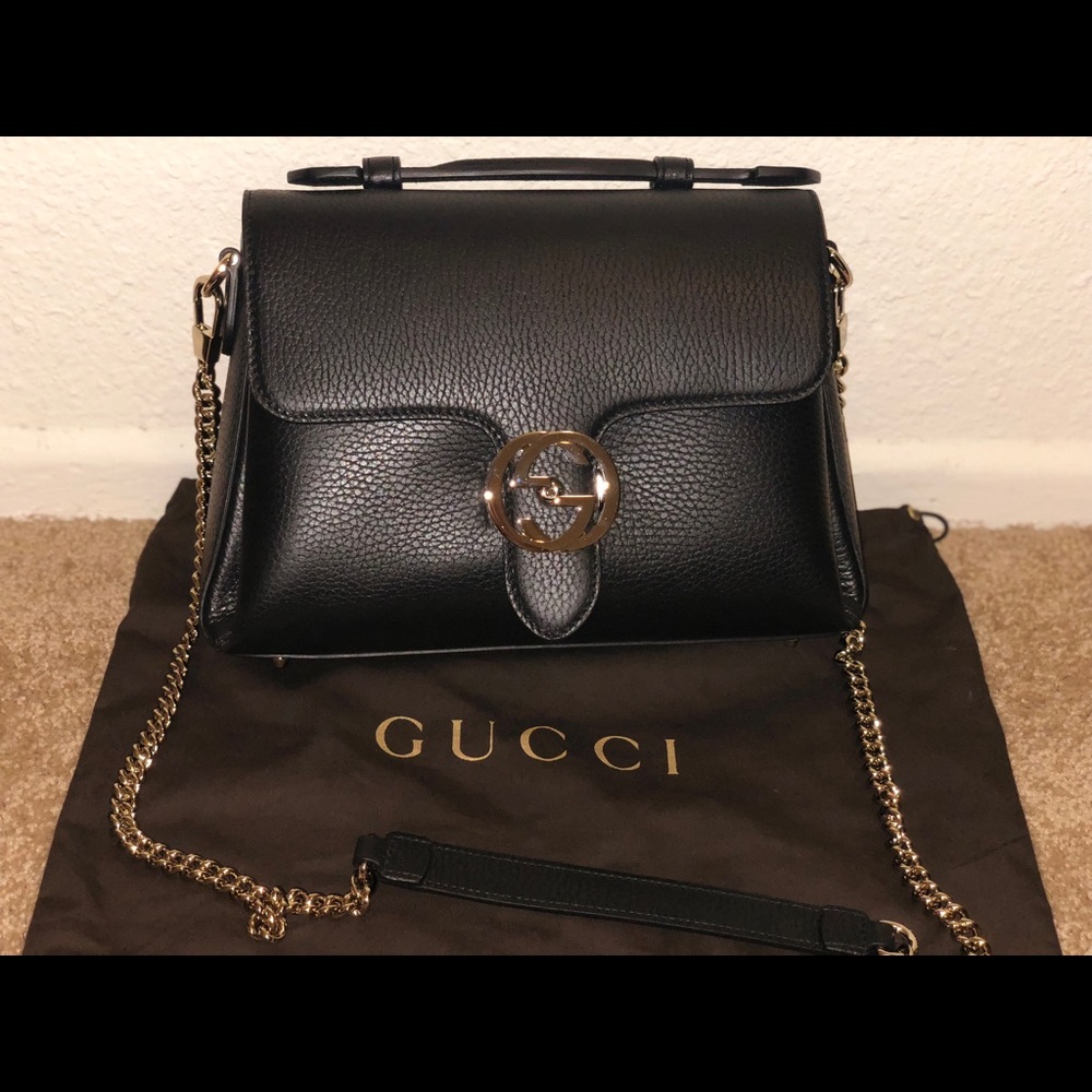 -Gucci Classic Black Calf Leather Shoulder Bag